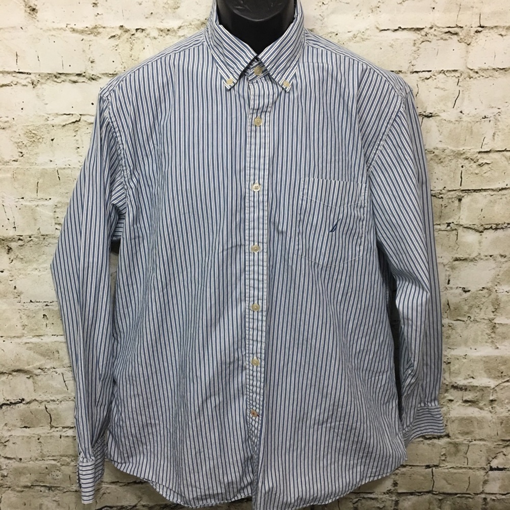 Nautica Blue Striped Button Down Shirt